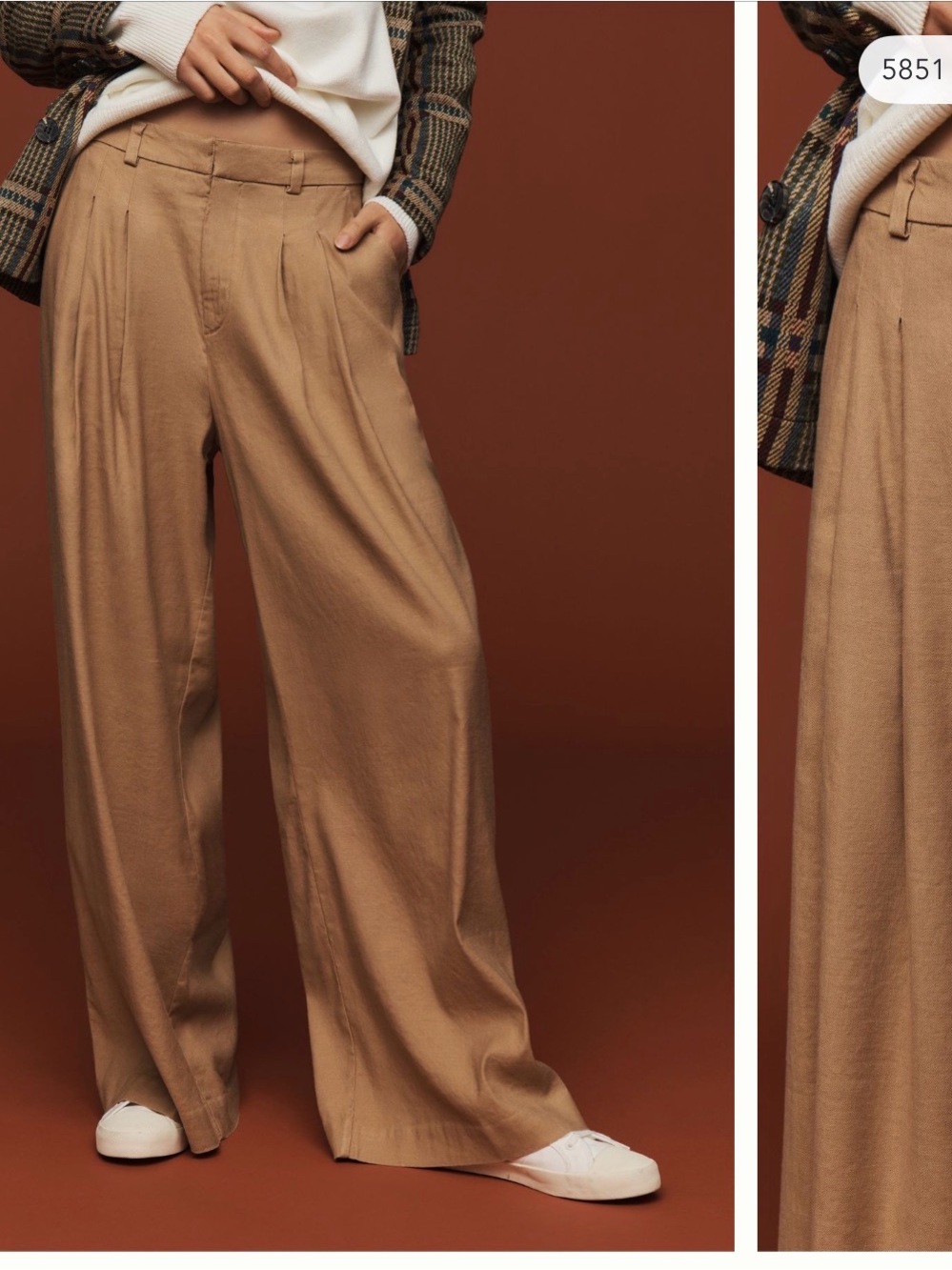Anthropologie Camel Wide-Leg Pleated Trousers